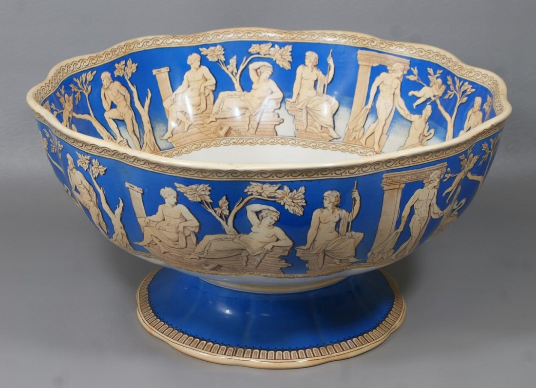 Furnivals Portland pattern punch bowl, blue border insi