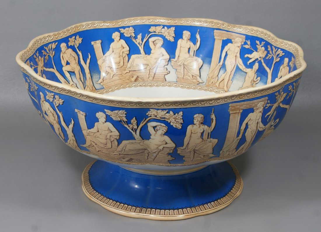 Furnivals Portland pattern punch bowl, blue border insi