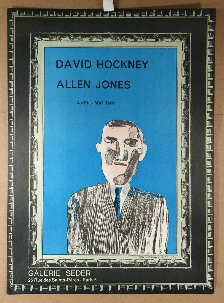 David Hockney, British, b 1937, Galerie Seder Exhibitio: David Hockney, British, b 1937, Galerie Seder Exhibition Poster: David Hockney/Allen Jones, 1966, Baggot 7, offset color lithograph, 29 x 21 1/2", signed, dated, and numbered by Hockney, '65, 29/85, u