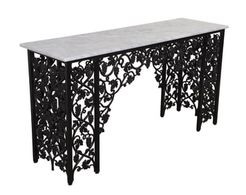 Grape decorated marble top console