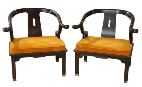 Pair Century Asian style open armchairs