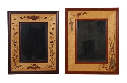 Two multiple exotic woods inlaid mirrors