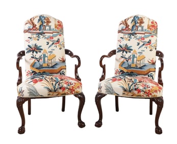 Pair Chippendale style mahogany gooseneck armchairs