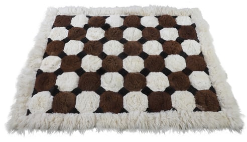 MCM style alpaca fur rug octagon design