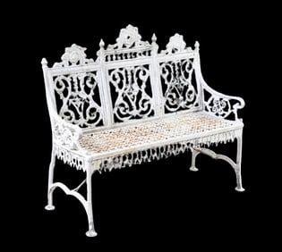 Gothic Style Painted Metal Garden Bench