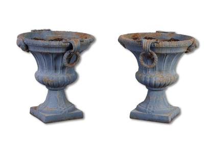 Pair of cast iron garden urns