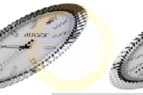 Gold Plated Rolex Oyster Dealer Display Wall Clock: Gold Plated Rolex Oyster Wall Clock, quartz movement, 13 1/2" dia