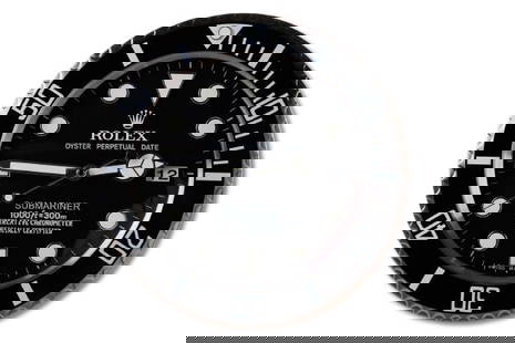 Submariner Rolex Dealer Display Wall Clock: Submariner Rolex Dealer Display Wall Clock, quartz movement, 13 1/2" dia