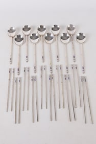 Korean Enameled Silver Flatware Set