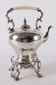 Sheffield Plate Floral Chased Tilting Teapot on Stand