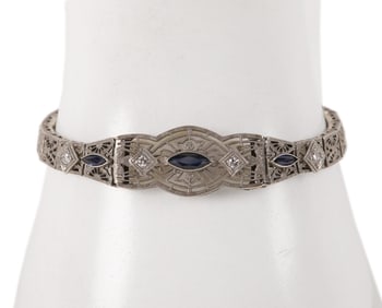 Diamond and Sapphire Art Deco Filigree Bracelet