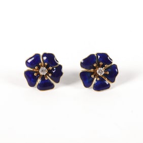 Tiffany and Co. 18K Enameled Flower Earrings