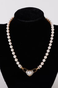 18K Yellow Gold Pearl and Diamond Pave Necklace