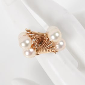 14K Yellow Gold Pearl Cluster Cocktail Ring
