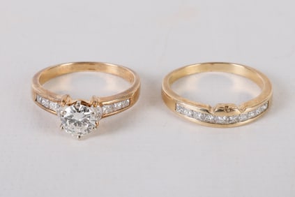 14K Gold Diamond Engagement Ring & Band