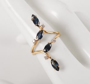 14K Yellow Gold Sapphire and Diamond Ring