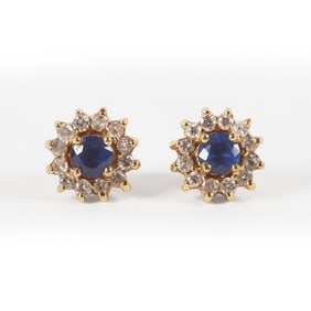 Diamond and Sapphire Cluster Earrings