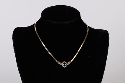 14K Sapphire and Diamond Fixed Pendant Necklace