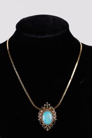 Yellow Gold Opal & Diamond Pendant Necklace