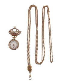 Yellow Gold Swiss Pocketwatch, Pin and Chain