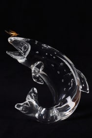 Steuben 'Trout and Fly' Sculpture