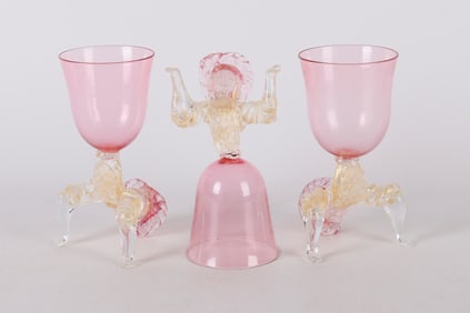 (3) Venetian Glass Figural Goblets