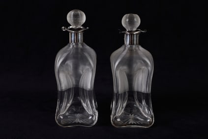 Pair 1897 Sterling Mounted Pinch Bottles
