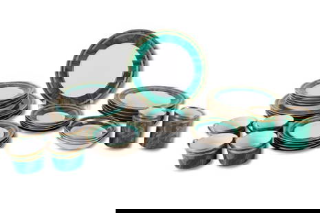 (34) Pieces Christian Dior, "Gaudron Malachite": (34) Pieces Christian Dior, "Gaudron Malachite" to include (5) dinner plates, 11", (5) salad plates, 8 3/8", (4) bread and butter plates, (4) fruit bowls, (5) rim soup bowls, 9 1/4" dia, (4) teacups,