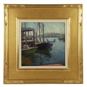American Impressionist New England Harbor Scene