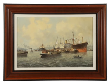 Marinus de Jongere "Busy Harbor"