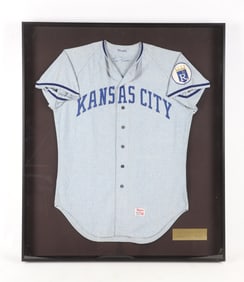Framed Game Worn Jersey Signed Lou Piniella