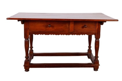 Walnut two drawer library table
