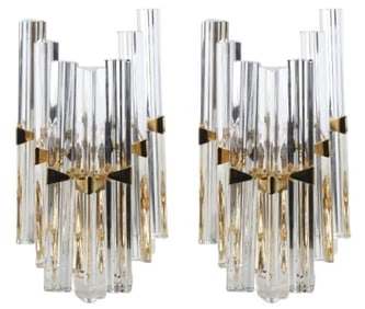 Venini Murano Style Italian Glass Wall Sconce Pair