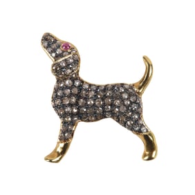 Georgian Style Diamond Pave Hound Brooch