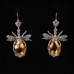 Gerogian Style Bee Form Pear Shaped Topaz Earrings