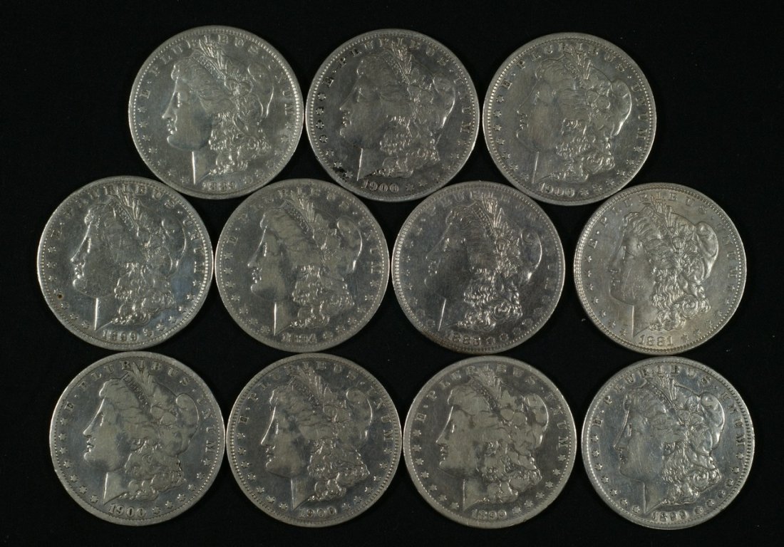11 assorted date "O" mint Morgan dollars with some dupl: 11 assorted date "O" mint Morgan dollars with some duplication, 1881-1900, mostly F to EF