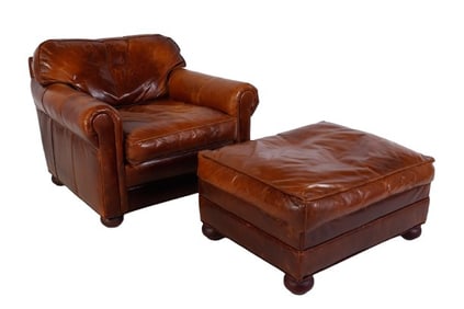 Contemporary leather lounge chair and ottoman