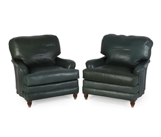 Pair Brandywine Design leather lounge chairs