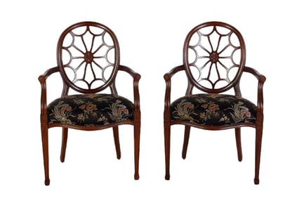 Pair Ethan Allen Federal style open armchairs