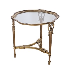 Labarge style French brass glass top side table