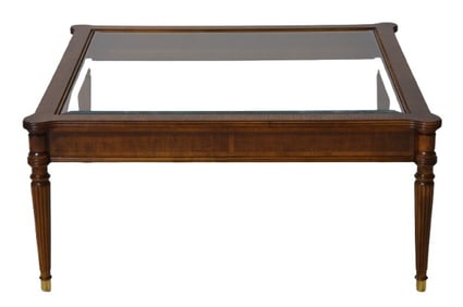 Henredon Louis XVI style walnut finished glass top coffee table