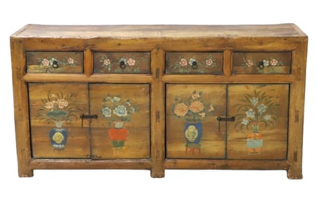 Asian style paint decorated sideboard