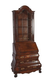 Trouvailles Burlwood Bombe Bookcase Top Secretary