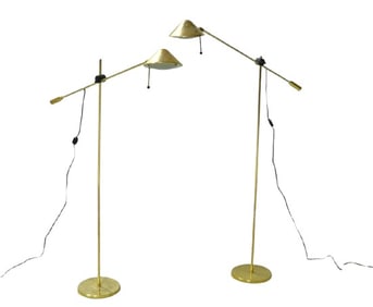 Pair of MCM brass cantilever floor lamps