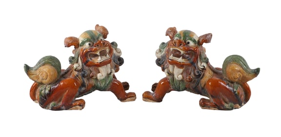 Pottery Tang Style Fu Lion Pair