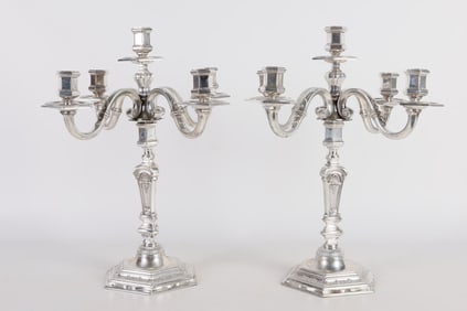 Louis XIV Style 800 Silver Candelabra Pair