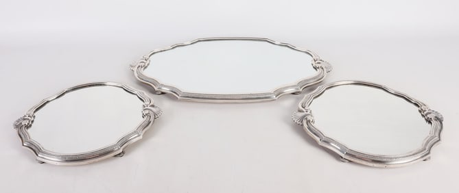 (3) French Silver Mirrored Plateaus