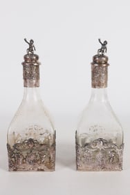 Augsburg Silver Mounted Etched Decanter Pair
