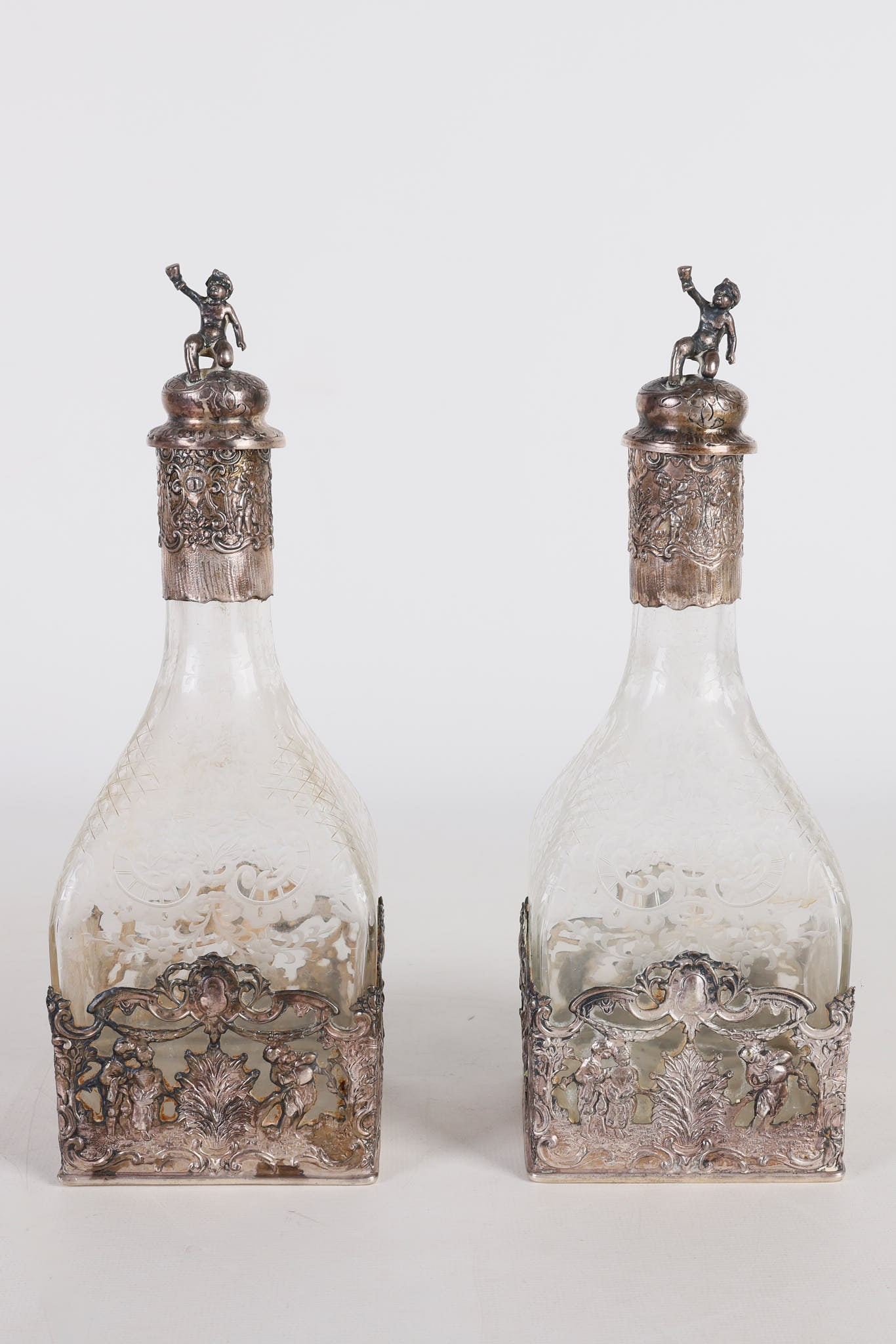 Augsburg Silver Mounted Etched Decanter Pair (1 of 11)