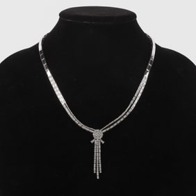 White Gold Diamond Fringe 2-Strand Necklace